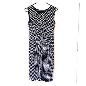 Navy blue and white printed sleeveless dress